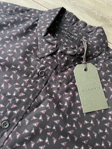 ALL SAINTS JET BLACK "ERDMAN" GEOMETRIC VISCOSE S/S SHIRT TOP - XS - NEW & TAGS - Picture 7 of 11