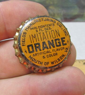 Vintage cork lined soda Bottle Cap, 1930s Fields Manufacturing Imitation Orange