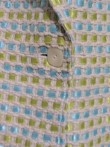 Talbots Jacket Blazer Silk Blend Blue Lime Green Ribbon Tweed Plaid Petite 6 - Picture 4 of 13