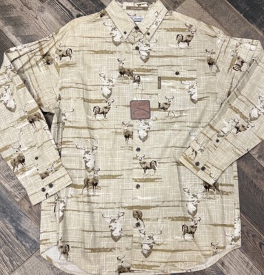 New Columbia L/S Short Mens River Lodge Deer Brown Saw Buck HM7110-160 Large