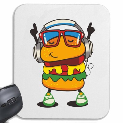 MOUSEPAD MAUSPAD HAMBURGER CHEESEBURGER FAST FOOD MIT KOPFHÖRER UND BRILLE