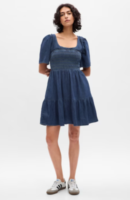 gap smocked mini dress Women's Smocked-Waist Mini Dress by Gap Light Blue & Navy Size XL
