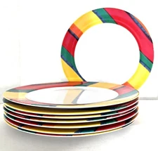 8-pc Set CERAMINE Zak Design Melamine 11" Dinner Lunch Party Plates White/Stripe