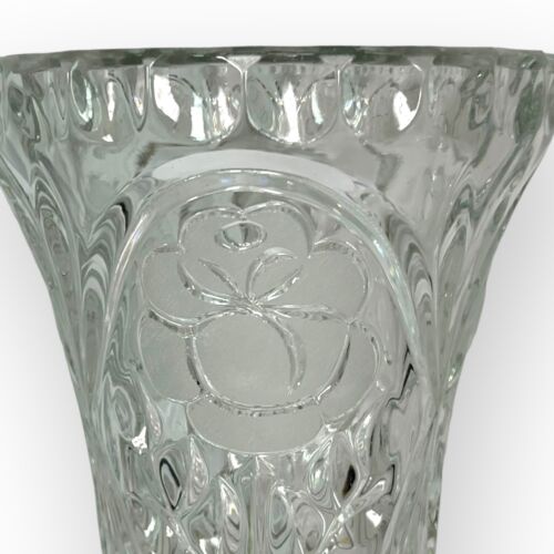 Vintage American Rose schwere Kristall geätzte Blumenvase klar 8,25" - Bild 3 von 11