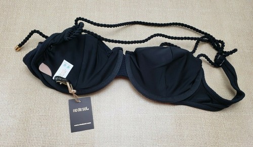 Rio de Sol Top St Tropez Black Balconette, Removable Pad Underwire Bra Top, XL - Picture 2 of 5