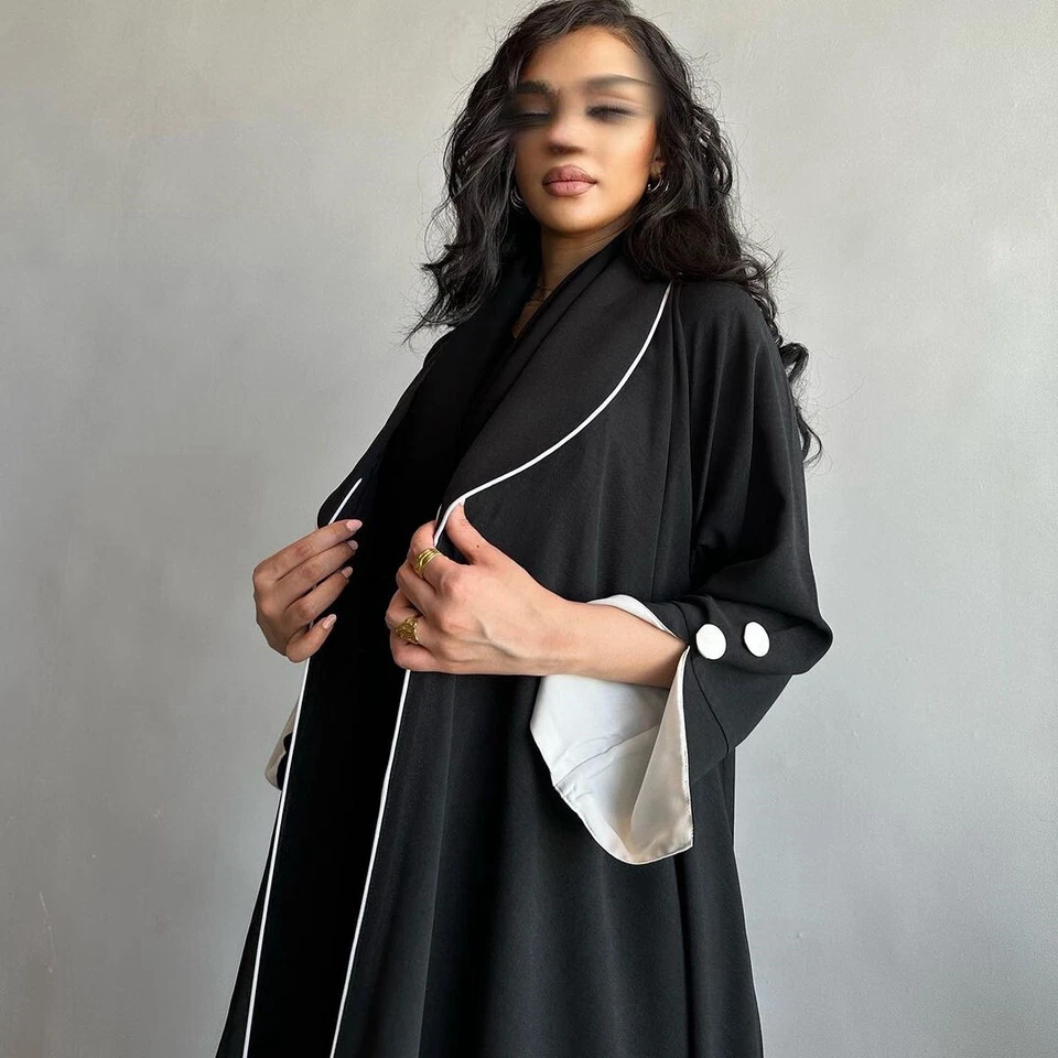 Nuevo Mujeres Moda Frente Abierto Abaya Kaftan Musulmán Chaqueta Abrigo Dubai Cárdigan Bata Foto 3 de 4