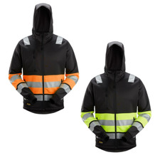 SNICKERS 8038 HIGH-VIS CLASS 1 FULL ZIP WORK HOODIE SWEATSHIRT HI VIS HOODY