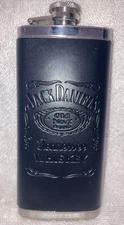 Jack Daniels No 7 2010 Stainless Steel Flask Black Leather Embossed Cover 5 Oz