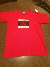 Vintage Calvin Klein T Shirt Size Small Logo Red Made in USA Spellout Vtg 90s