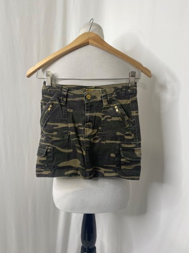 Girls Size 10 Skirt Old Skool Green Camouflage Denim with Pockets - Picture 2 of 5