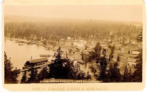 1880-9 Coeur d'Alene Idaho City Lake Wharf Sepia Barnard Cabinet Card Photograph