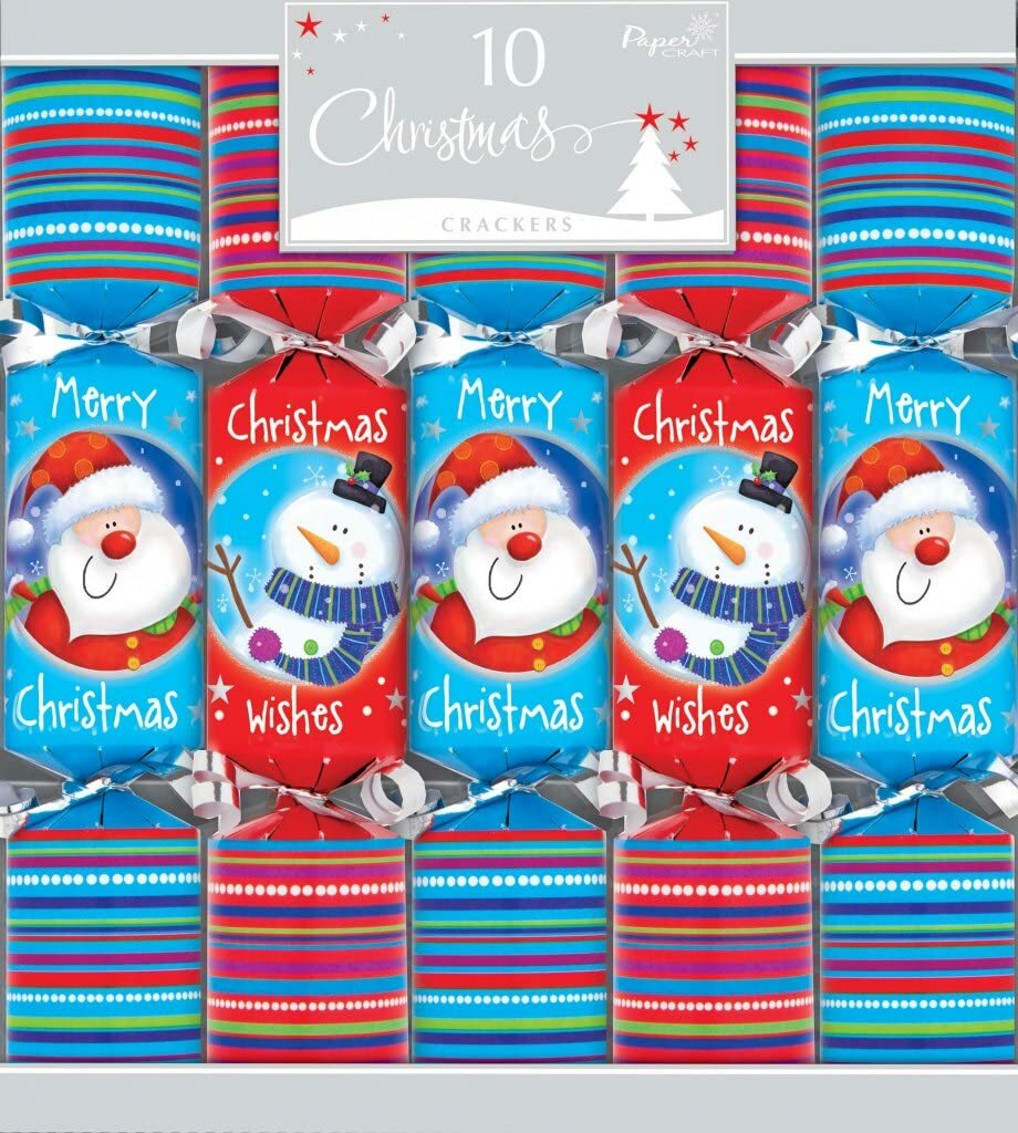 10 Traditional Christmas Crackers 30.5cm contains party hat joke stickers snaps