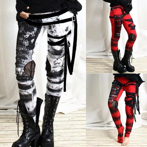 Damen Steampunk Gothic Hosen Kariert Cargohose Freizeithose Leggings Cosplay DE* - Bild 1 von 13