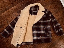 Cotélac® Brown Plaid Wool Blend, Shearling Lined, Winter Jacket - Worn Twice