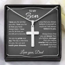 To My Son Necklace Cross Pendant Gift for Son from Dad Christian Jewelry Men Boy
