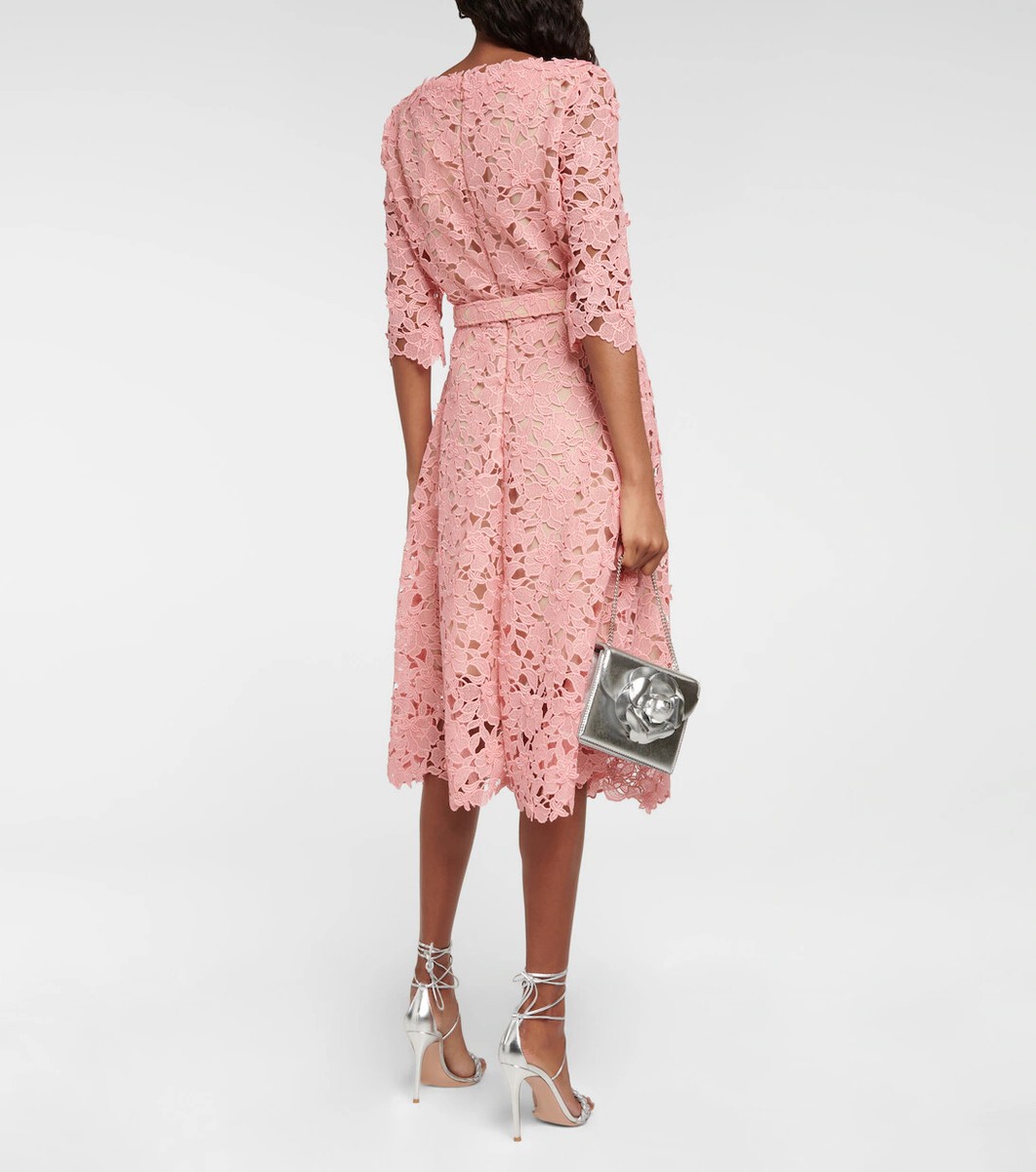 $3490 NEW Oscar de la Renta FLORAL GUIPURE LACE ORGANZA MIDI DRESS Blush  Pink 0 | eBay