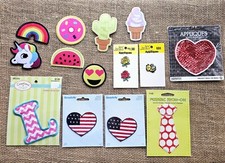 Lot Of 14 New Iron On Patches Food, US Flag, Unicorn, Flowers 1" To 4"