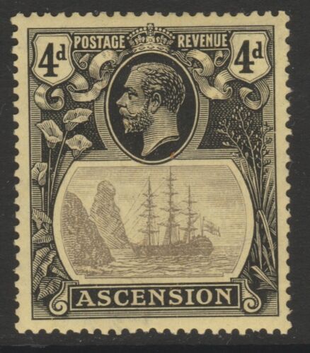Ascension MINT sg15 GV 1924-33 4d grey-black & black on yellow