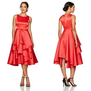 red satin fit and flare dress