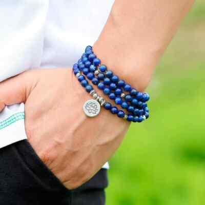 Unique 108 Mala Beads  8mm Lapis Lazuli Tibet Buddhist Prayer  Healing Necklace