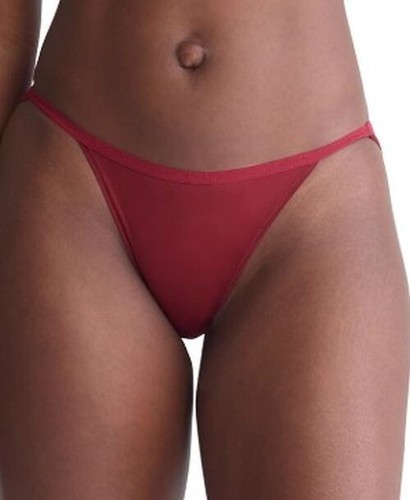 NWT Calvin Klein QD5176 "Ideal Micro" Mid-Rise Nylon Logo String Bikini Dark Red - Picture 4 of 5