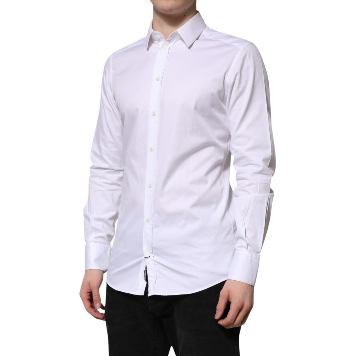 DOLCE & GABBANA Shirt White Cotton GOLD Long Sleeve Men Dress 39
