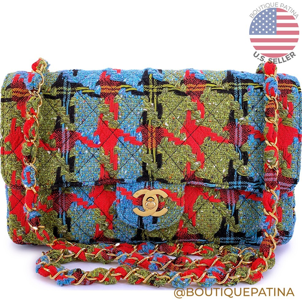 Rare Chanel Vintage Tweed Multicolor Medium Classic Flap Bag 24k