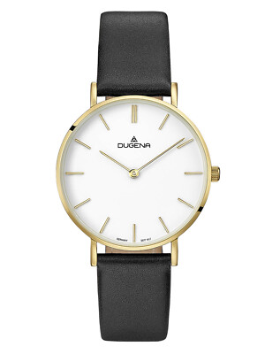 Dugena Damenuhr mit Lederband Edelstahl Flach 4460746