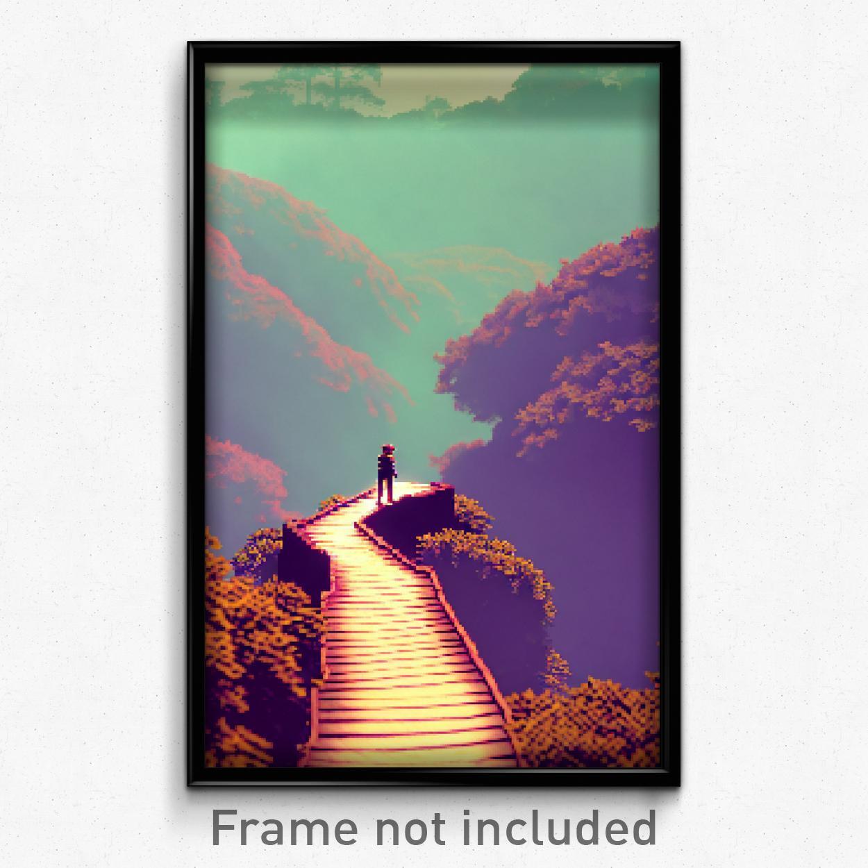 8-Bit Psychedelic Pixel Art Meander Poster - Trippy Video Game Wall Print