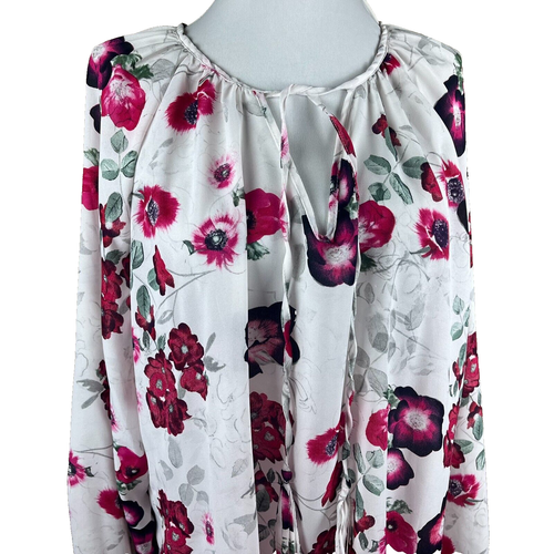 Daisy Fuentes Women's Long Sleeve Top Blouse Size XL Dark Pink Gray White Floral