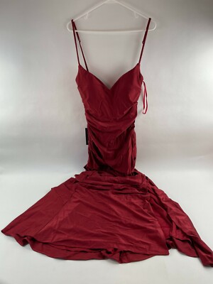 La Femme Maxi Ruched Dress Women's Size 8 Burgundy Padded High Thigh-Slit NWT