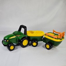 John Deere Animal Sounds Hayride Toy Green Tractor with 2 Wagons Tomy Farm Set