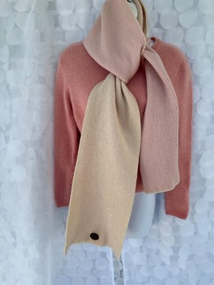 Vintage 100% Wool Pink Timberland knit scarf reversible peach leather logo y2k