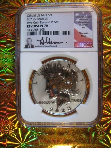 2023 US Mint SILVER PEACE REVERSE PROOF DOLLAR NGC PF 70 Signed Thomas J. Uram