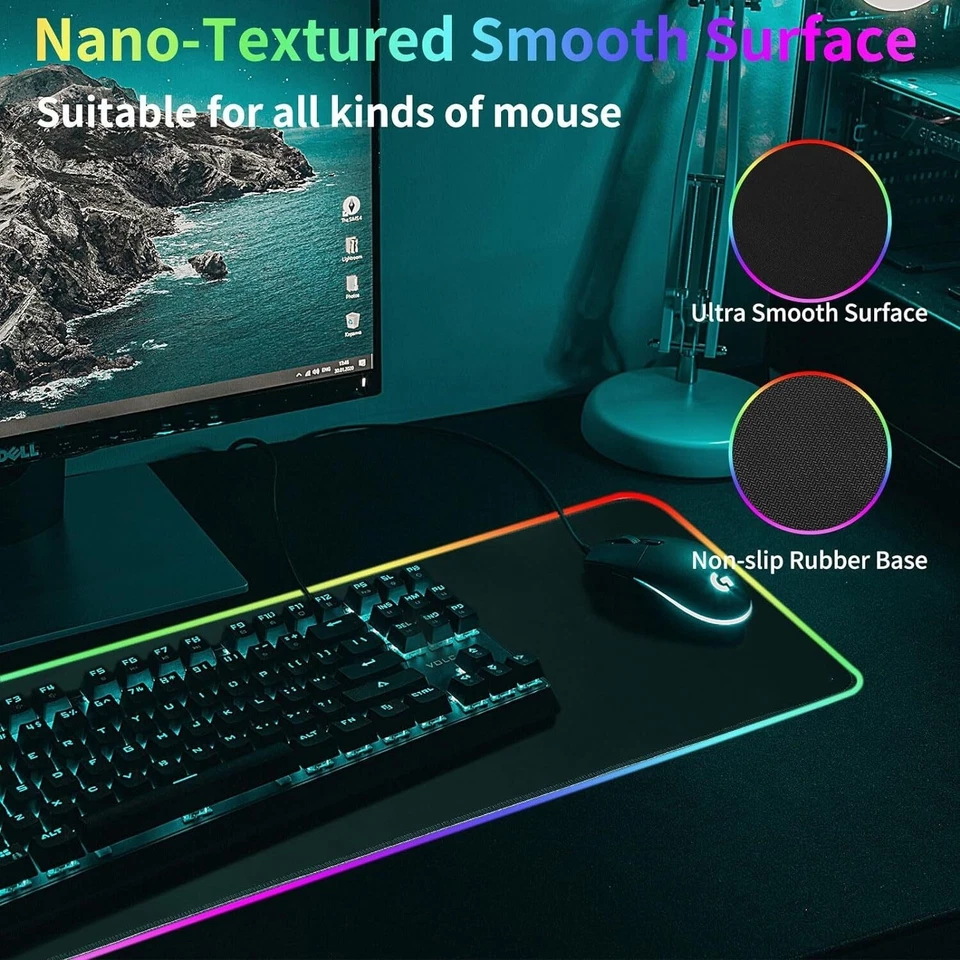 RGB LED Extra Large Soft Gaming Mouse Pad Extended Glowing Desk Mat 31.5x12'' - Image 3 of 4