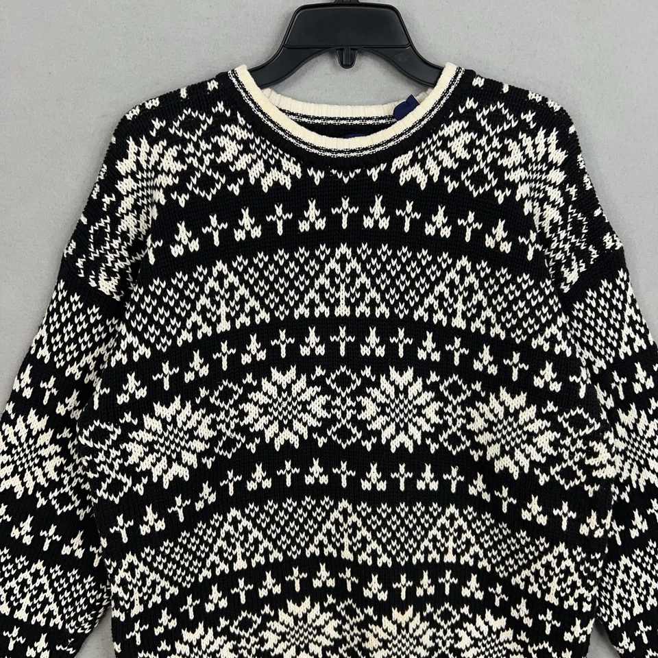 Vintage Gap Sweater Mens Medium Black White Fair Isle Snowflake Holiday Winter - Image 2 of 4
