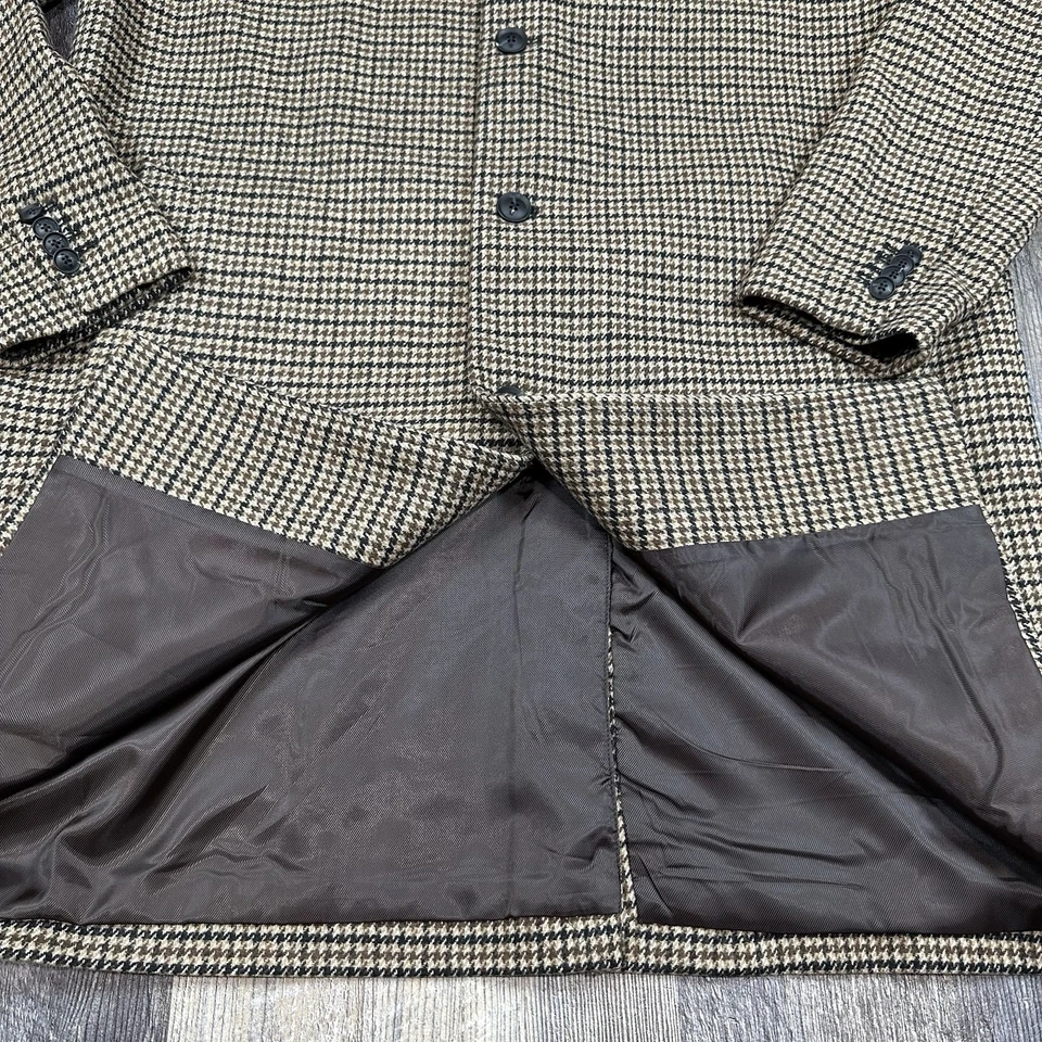 Banana Republic Raglan Topcoat Men’s L Brown Houndstooth Wool Blend Coat Jacket - Image 3 of 4