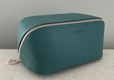 La Mer Blue Faux Leather Cosmetics Makeup Travel Soft Zipper Case Pouch Bag NEW