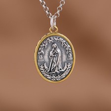 Reversible Virgin Mary  Cross Medal, S925 Silver Catholic Pendant, Faith Gift