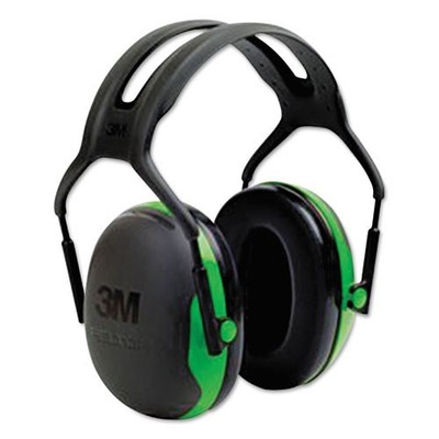 3M PELTOR X1A Over the Head Earmuffs, Dielectric, 22 dB NRR, Black/Green, 2/Pack