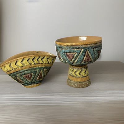 Two Vintage Mid Century Bitossi Londi STYLE Italian Art Pottery Lava Glaze Vase 