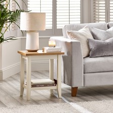 Eden Rectangular Cream and Oak Wooden Side Table