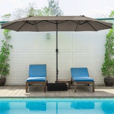 15 ft Double-Sided Patio Umbrella Market Twin Umbrella w/ Enhanced Base Coffee
