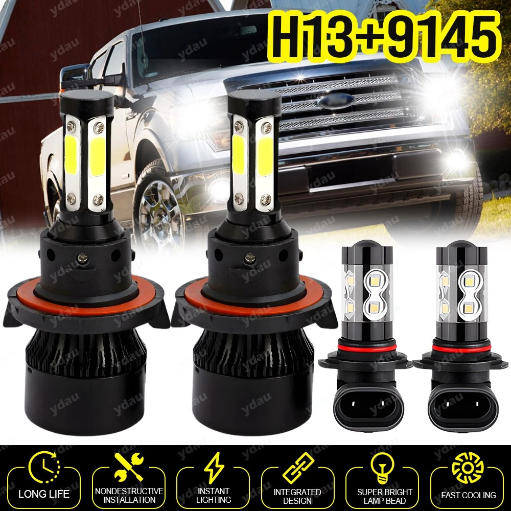 For Ford F 150 2004-2014 10000K LED Headlight Hi/Lo + Fog Light Bulbs Combo 4x