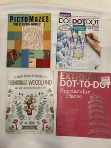 Lot of 4 Puzzle Books Dot-to-Dot, PictoMazes, Florabunda, Spectacular Places