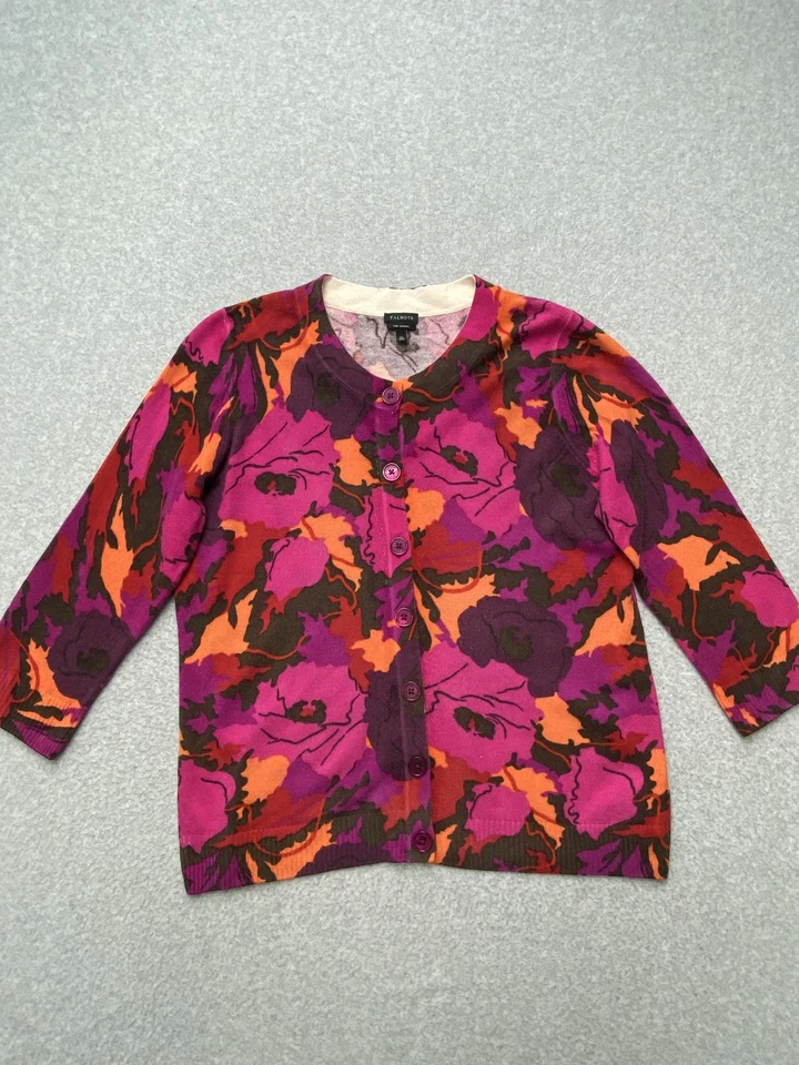 Suéter Talbots Mujer XL Rosa Naranja Púrpura Floral Cachemira Cárdigan Abotonado Foto 4 de 4