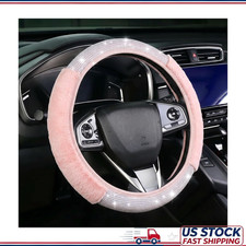 Pink Fluffy Rhinestone Steering Wheel Cover Women Girls White Diamoncolor Pink