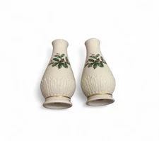 Lenox Holiday Sculpted Salt & Pepper Set 4-1/2"  Holly & Berries USA FLAWED