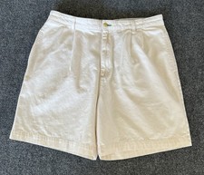 Tommy Hilfiger Mens Size 34 VTG Shorts White Pleated Chino Flag Logo 90s Y2K