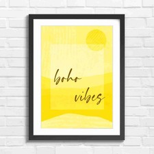 Boho Vibes Abstract Text Composition Yellow Framed Wall Art Print Large Picture